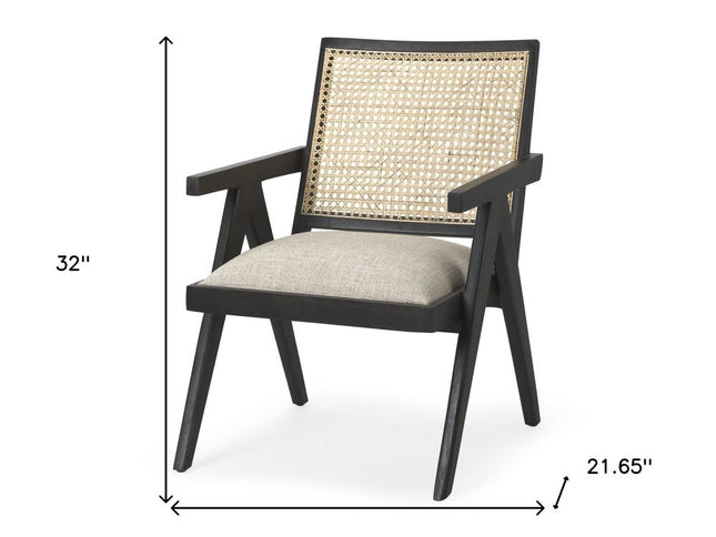 28" Gray and Black Linen and Solid Wood Arm Chair