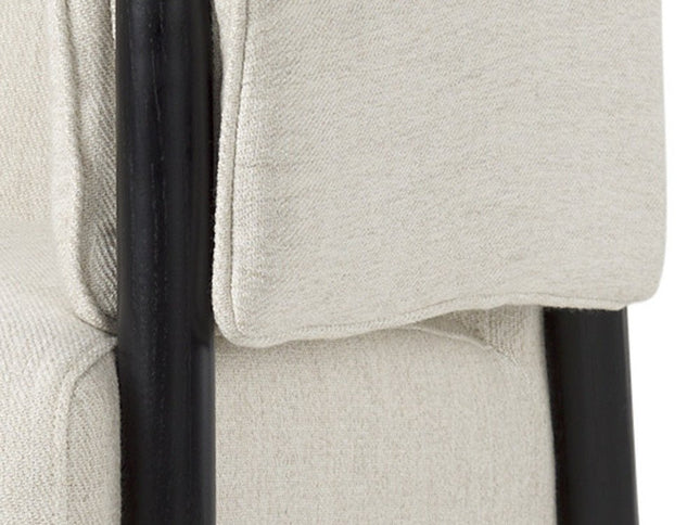 30" Beige and Black Upholstery and Solid Wood Arm Chair