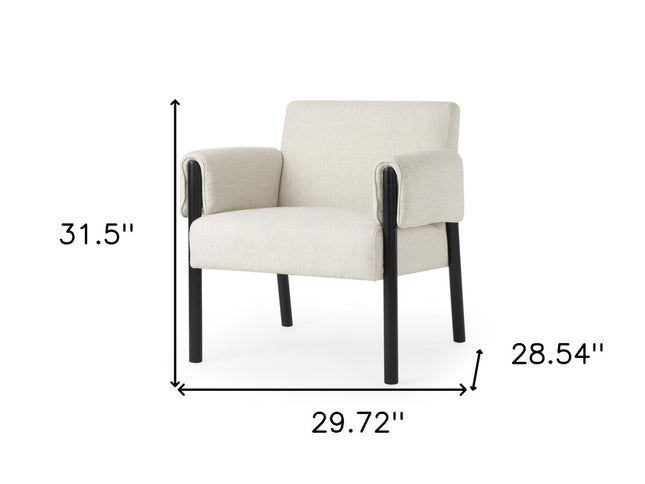 30" Beige and Black Upholstery and Solid Wood Arm Chair