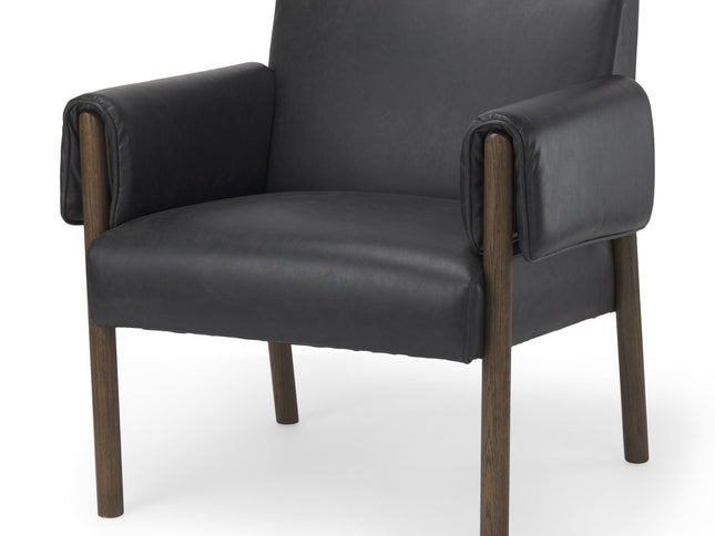 30" Black and Dark Brown Faux Leather and Solid Wood Arm Chair