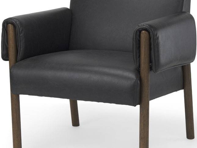 30" Black and Dark Brown Faux Leather and Solid Wood Arm Chair
