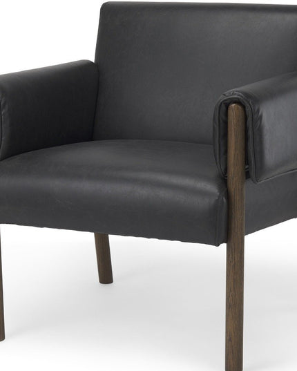30" Black and Dark Brown Faux Leather and Solid Wood Arm Chair