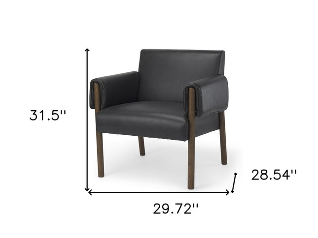 30" Black and Dark Brown Faux Leather and Solid Wood Arm Chair
