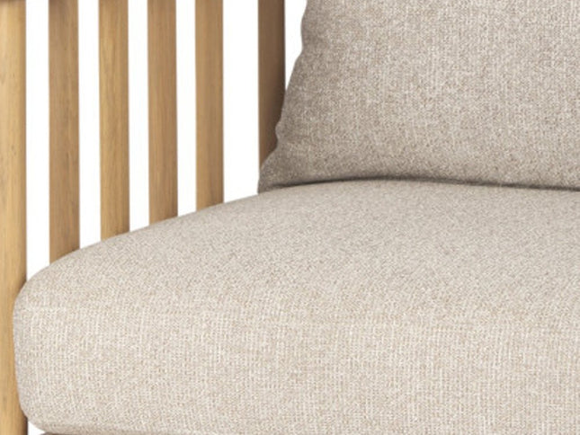 31" Beige and Natural Upholstery and Solid Wood Barrel Chair