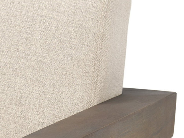 35" Cream and Brown Fabric and Solid Wood Arm Chair