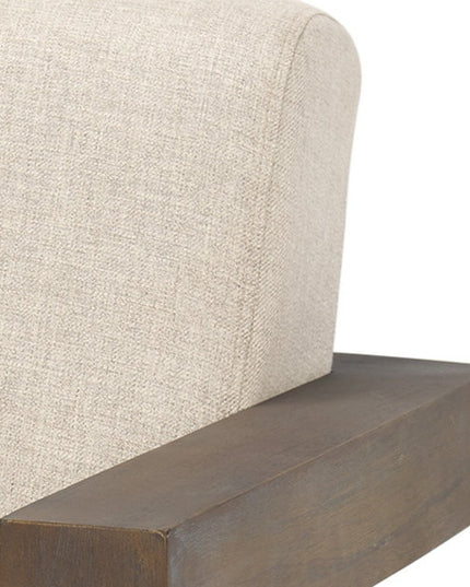 35" Cream and Brown Fabric and Solid Wood Arm Chair