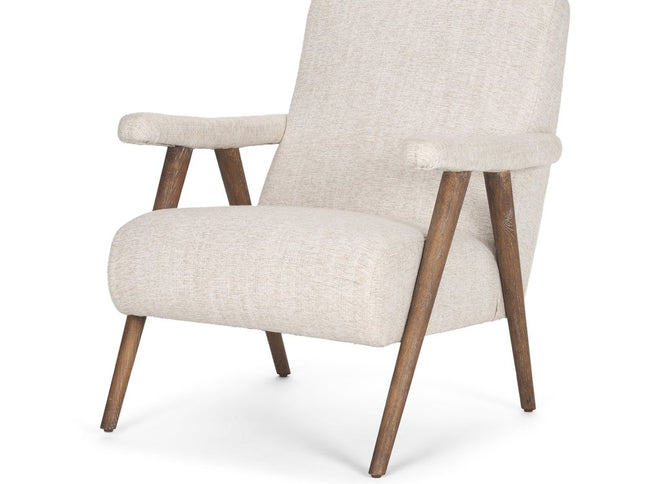 32" Cream and Brown Linen and Solid Wood Arm Chair