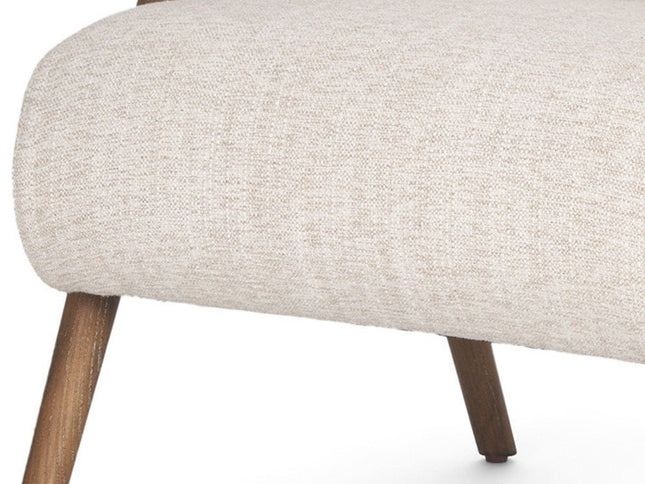 32" Cream and Brown Linen and Solid Wood Arm Chair