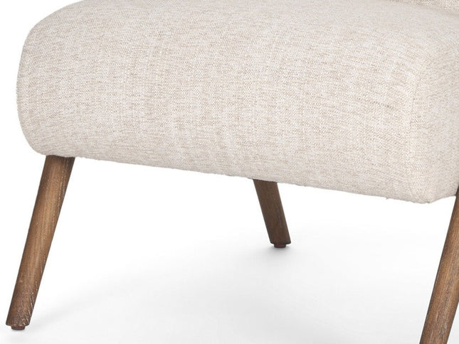 32" Cream and Brown Linen and Solid Wood Arm Chair