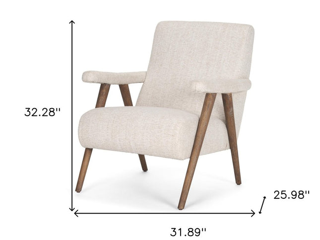 32" Cream and Brown Linen and Solid Wood Arm Chair
