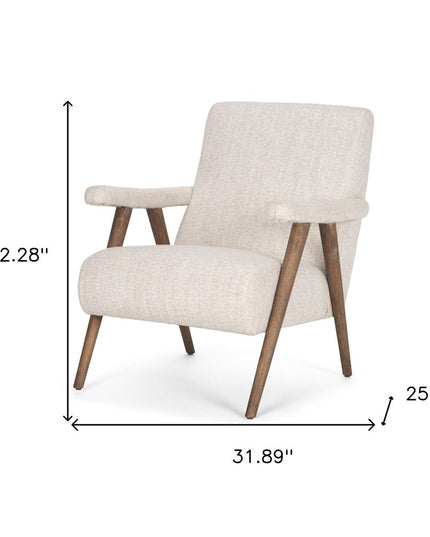 32" Cream and Brown Linen and Solid Wood Arm Chair