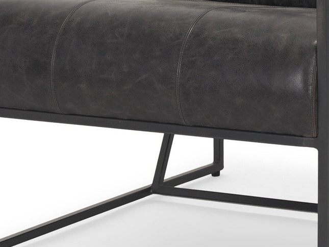 37" Black Genuine Leather and Metal Lounge Chair