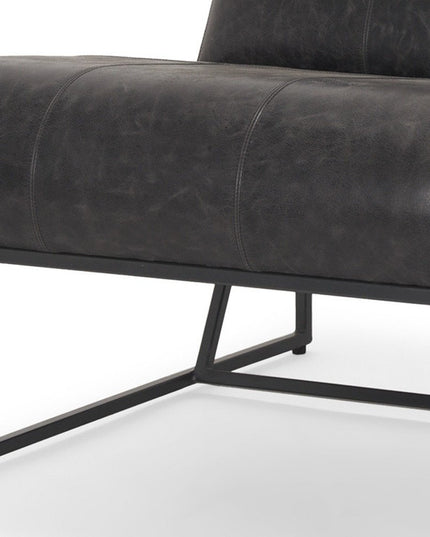 37" Black Genuine Leather and Metal Lounge Chair