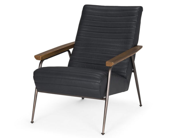 37" Black Genuine Leather and Metal Arm Chair