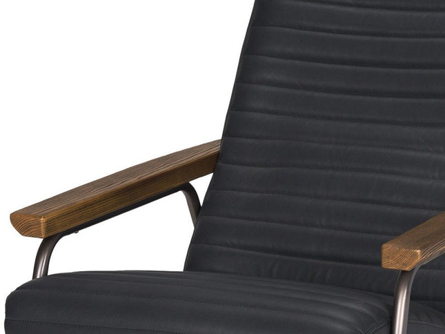 37" Black Genuine Leather and Metal Arm Chair