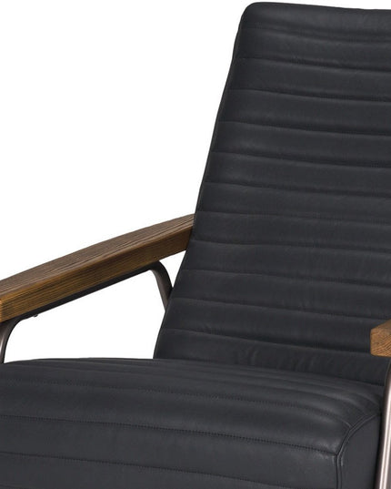 37" Black Genuine Leather and Metal Arm Chair