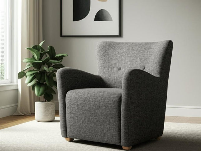 32" Gray and Brown Upholstery and Wood Wingback Chair