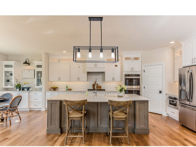 Black Metal Four Light Caged Rectangular Hanging Pendent Light