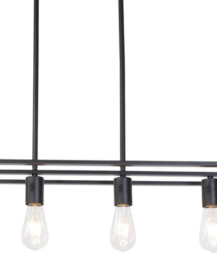 Black Metal Four Light Caged Rectangular Hanging Pendent Light