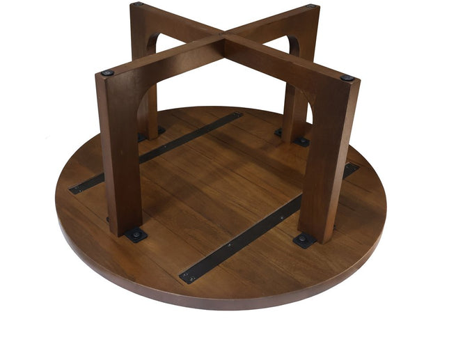 36" Brown Solid Wood Round Cross Legs Coffee Table