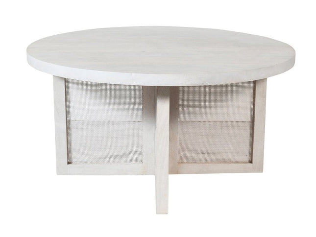 36" White Solid Wood Round Cross Legs Coffee Table