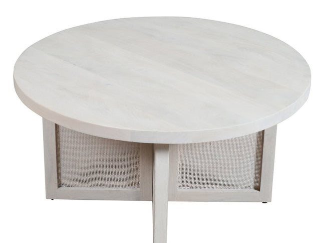 36" White Solid Wood Round Cross Legs Coffee Table