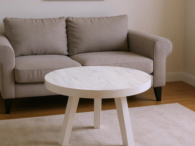 36" White Solid Wood Round Cross Legs Coffee Table