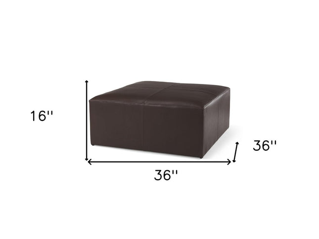 36" Brown Genuine Leather Cocktail Ottoman