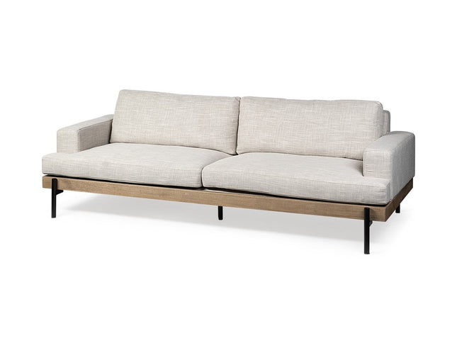 95" Beige Fabric Sofa With Black Legs