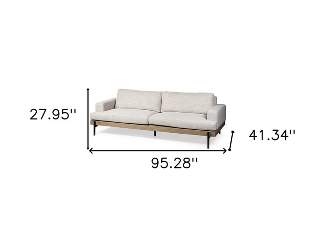 95" Beige Fabric Sofa With Black Legs