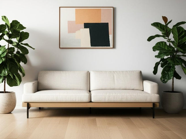 95" Beige Fabric Sofa With Black Legs