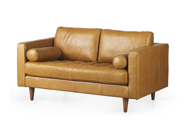 65" Tan Leather Sofa With Brown Legs