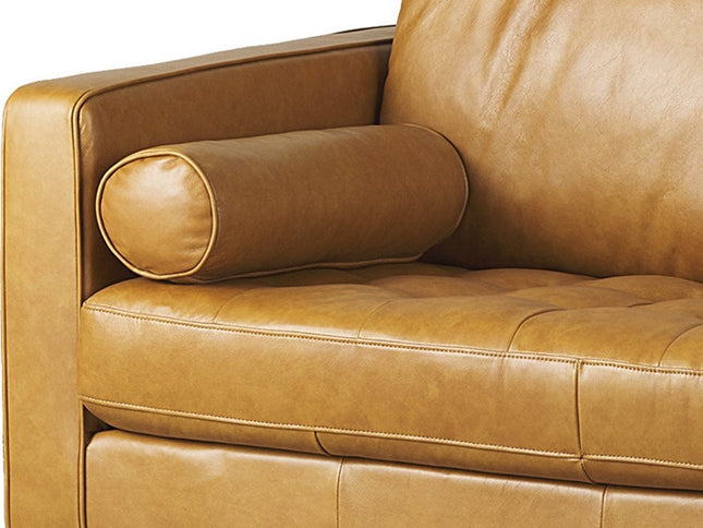 65" Tan Leather Sofa With Brown Legs