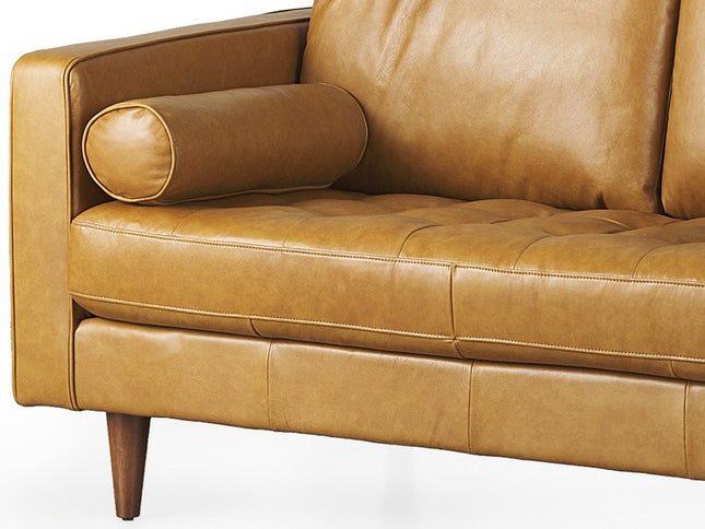 65" Tan Leather Sofa With Brown Legs