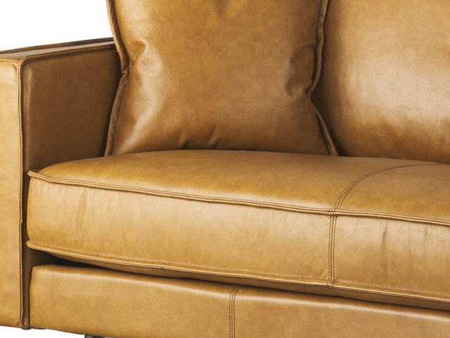 65" Tan Leather Sofa With Brown Legs