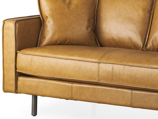 65" Tan Leather Sofa With Brown Legs