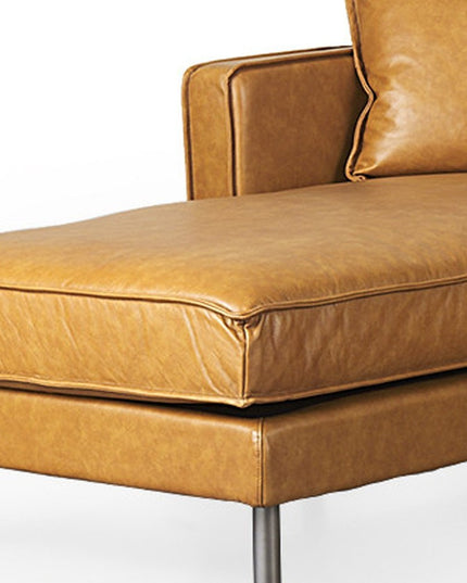 Tan Genuine Leather L Shaped Sofa and Chaise Sectional With Toss Pillows