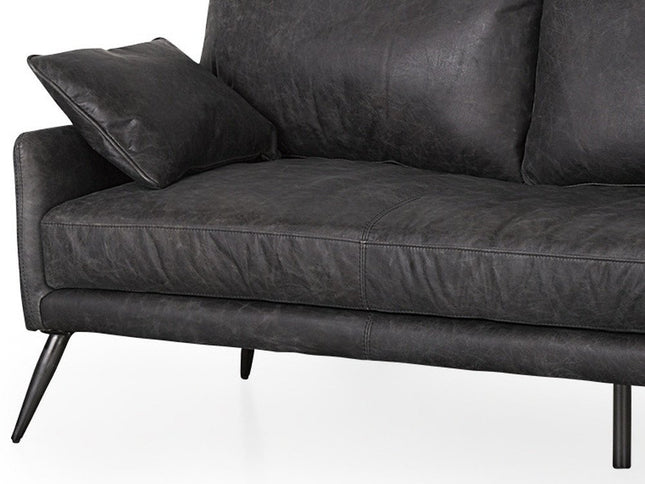 82" Black Leather Sofa With Toss Pillows