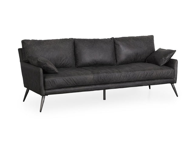 82" Black Leather Sofa With Toss Pillows