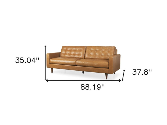 88" Brown Leather Sofa