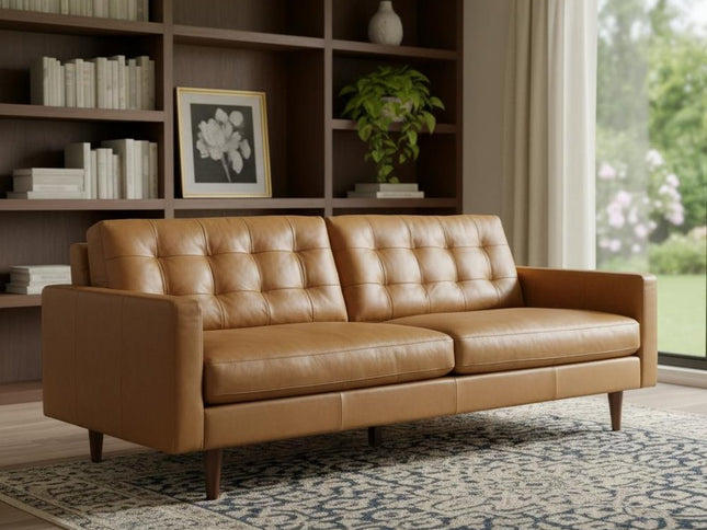 88" Brown Leather Sofa