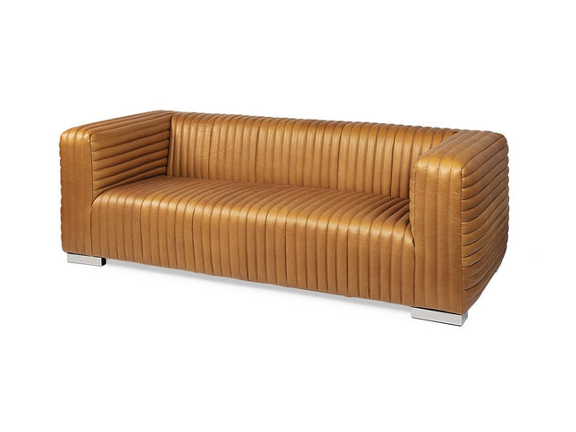 83" Brown Leather Solid Wood Sofa