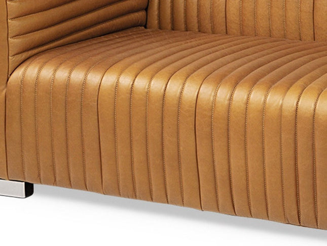 83" Brown Leather Solid Wood Sofa