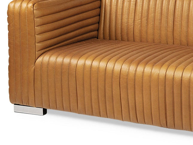 83" Brown Leather Solid Wood Sofa