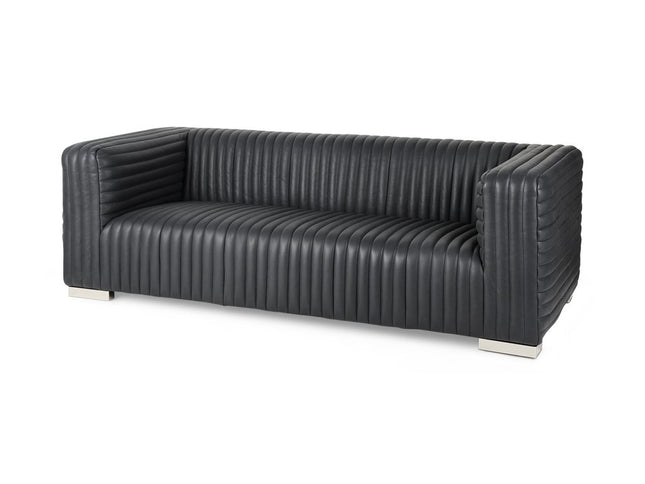 83" Black Leather Sofa With Silver Legs