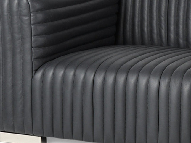 83" Black Leather Sofa With Silver Legs