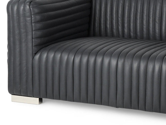 83" Black Leather Sofa With Silver Legs