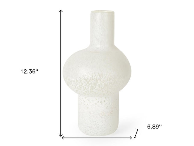 12" White Mottled Handblown Glass Table Vase