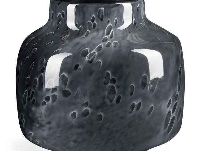 9" Black Mottled Round Glass Table Vase
