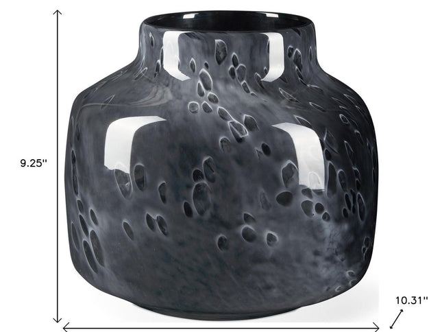 9" Black Mottled Round Glass Table Vase